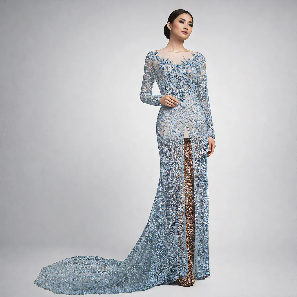 (KM-BR009) Kebaya Pengantin Blue Denim Mafaza