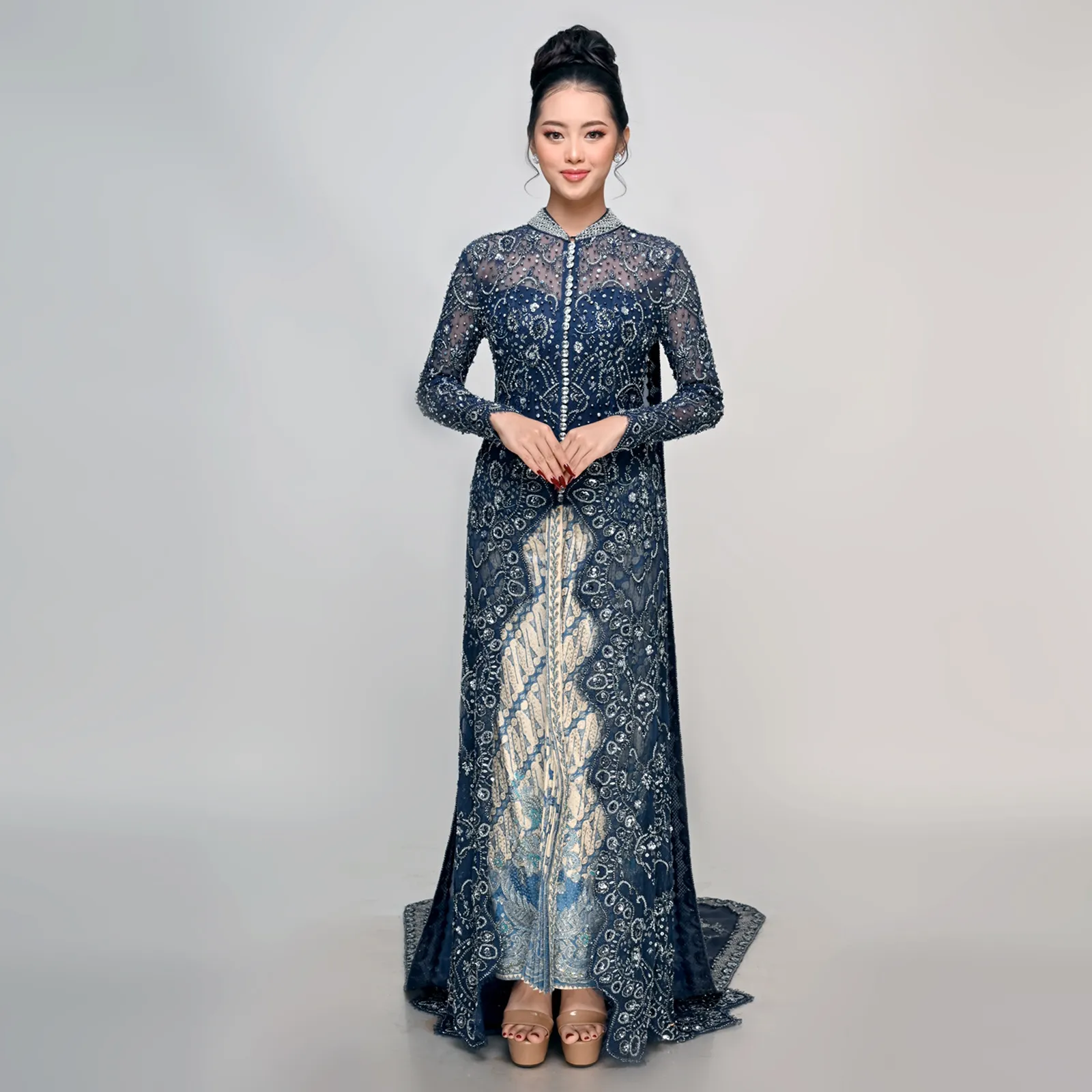 (KE-142) Kebaya Pengantin Biru Navy Febriana