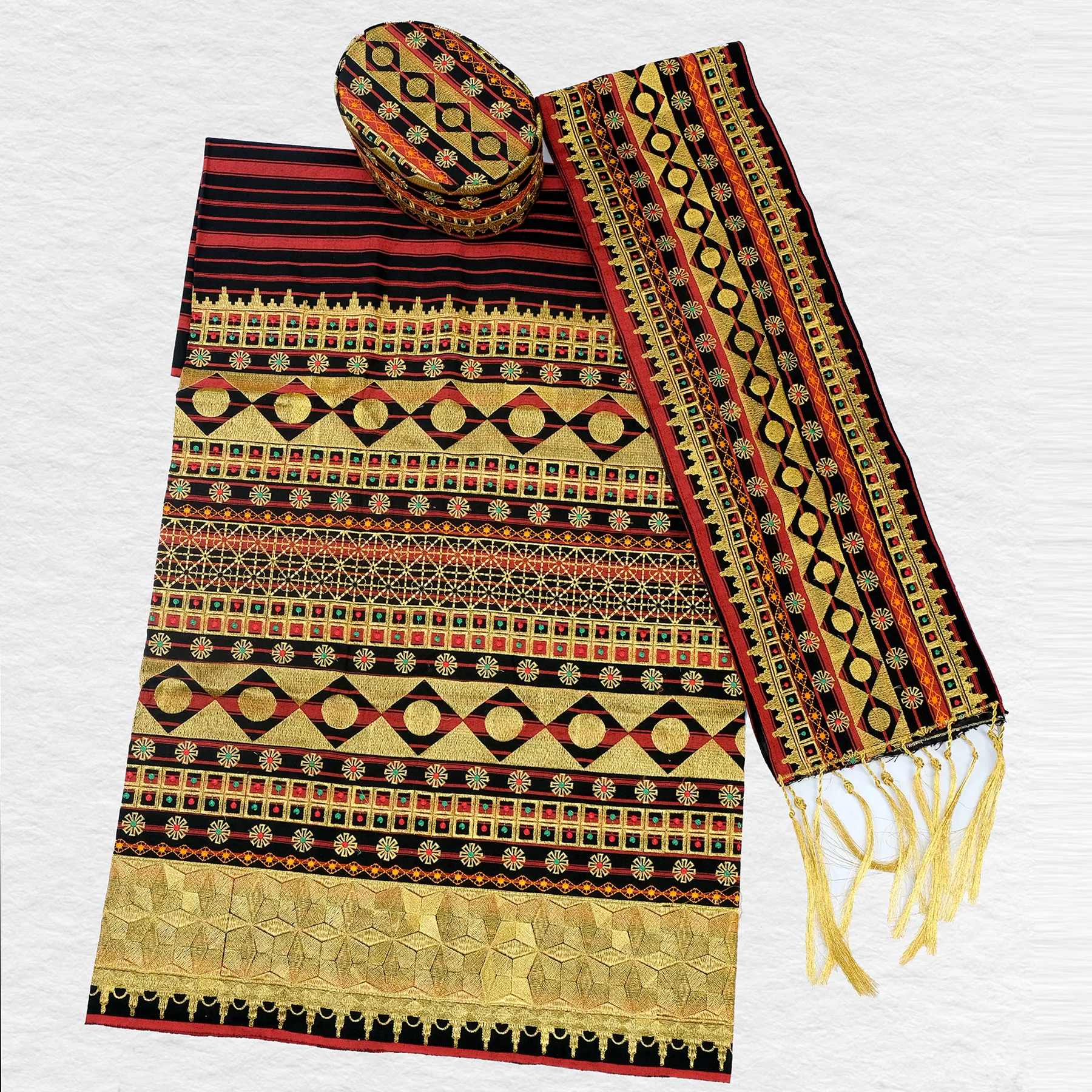 (KAT-103) Kain Tapis Lampung Merah Emas Warna Warni