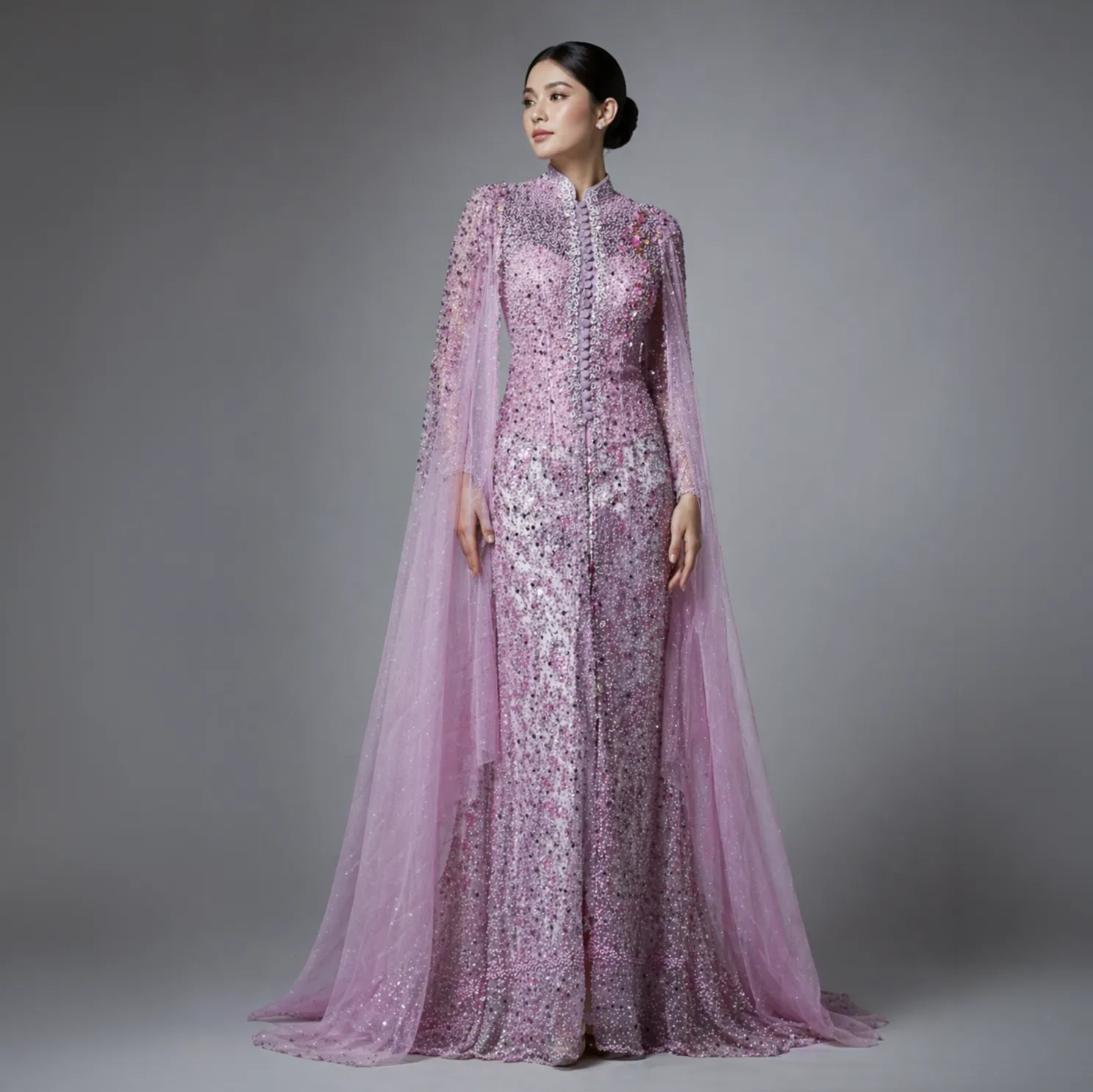 (KESS-025) Kebaya Pengantin Pink Payet Ungu