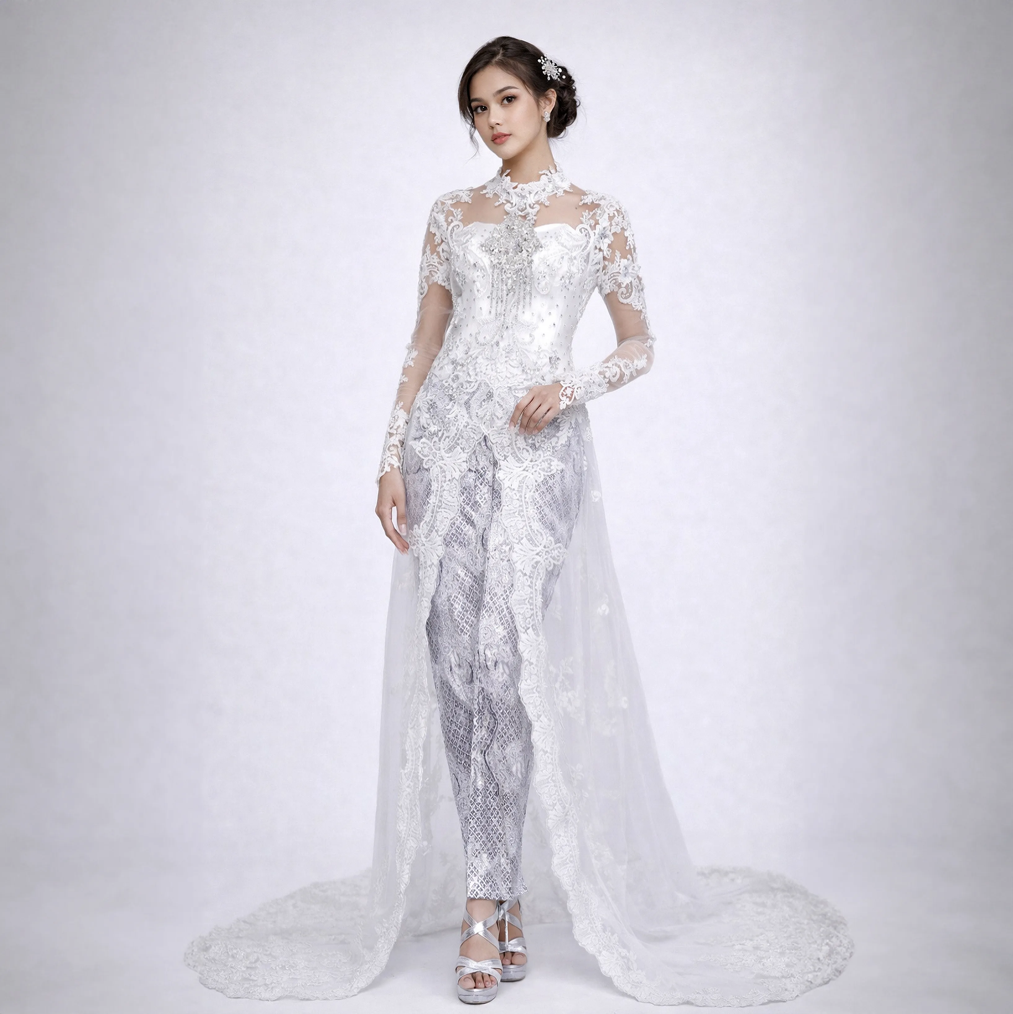 (KE-072) Kebaya Pengantin Putih Dina Emil