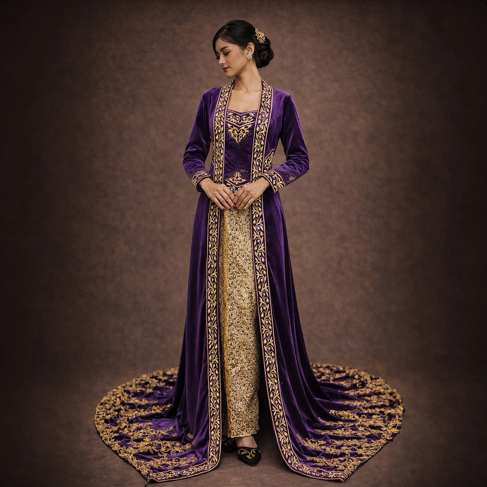 (KR-155) Kebaya Pengantin Bludru Ungu Meirina