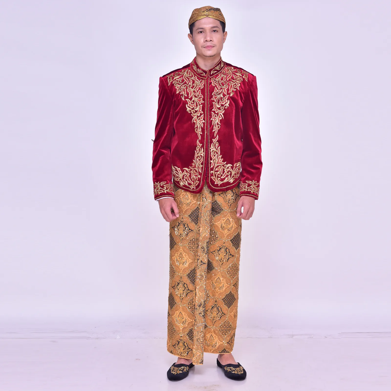 (BJ-114) Beskap Pengantin Bludru Merah Dewi