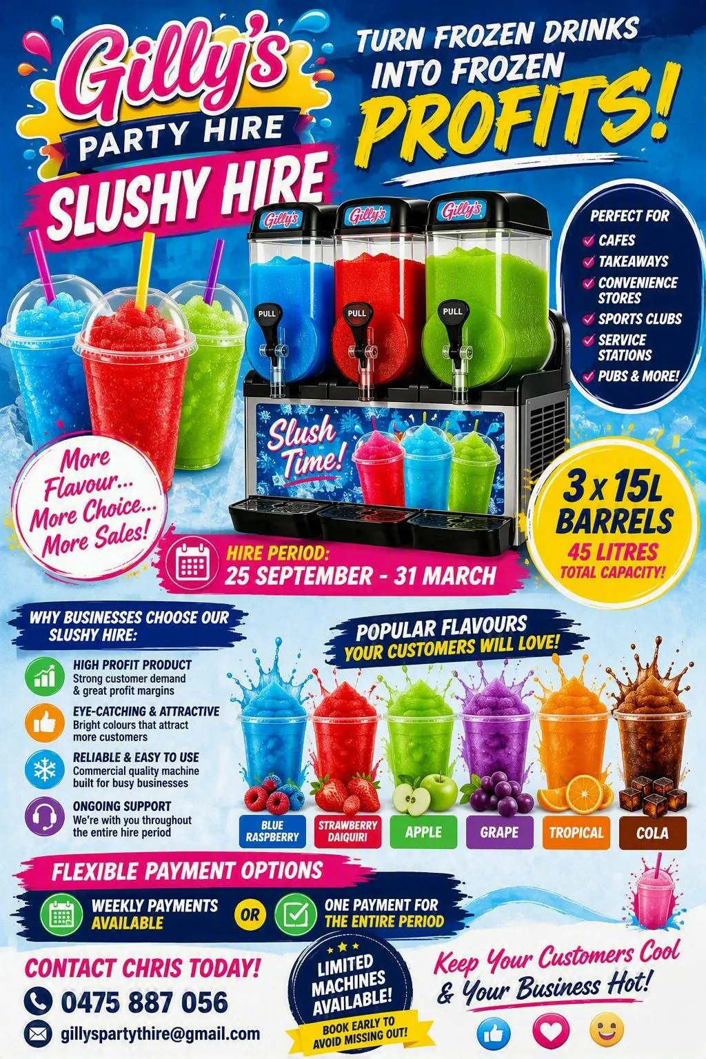long term summer rental slushy machines 3x triple barrel