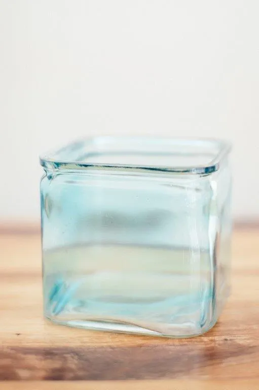 Gl041 Blue Tint Glass Cube Vase 13x13cm