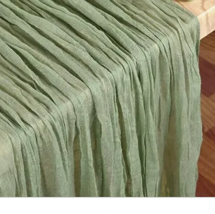 Tb009 Sage Green Crumpled Gauze Runner 4m