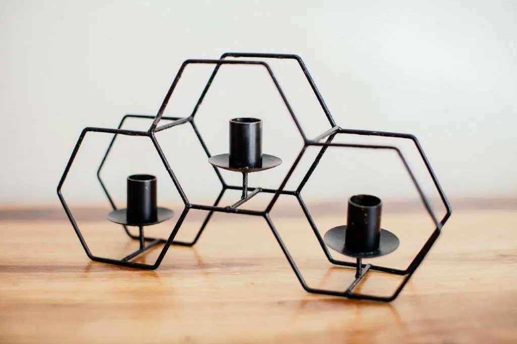 Bl021 Black Trio Wire Candle Holder 17x31cm