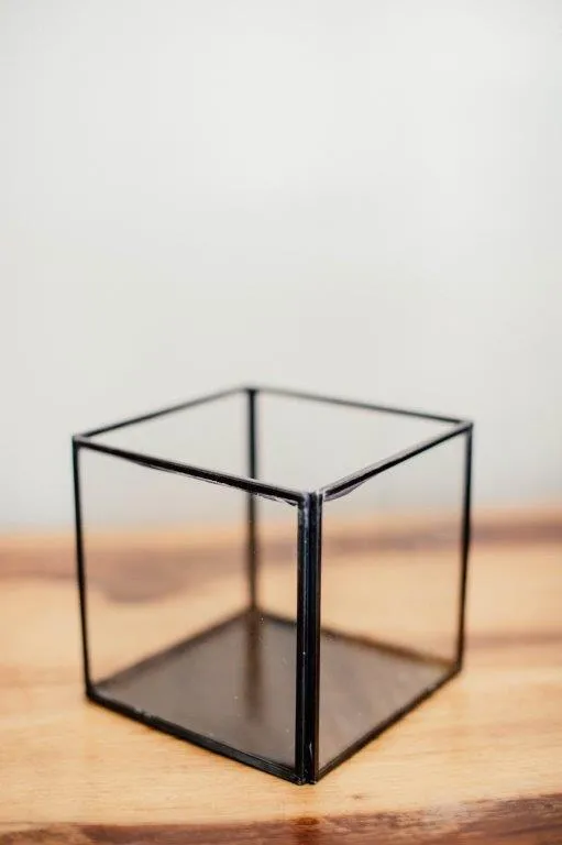 Bl018 Black Glass & Metal Cube Large 13cm