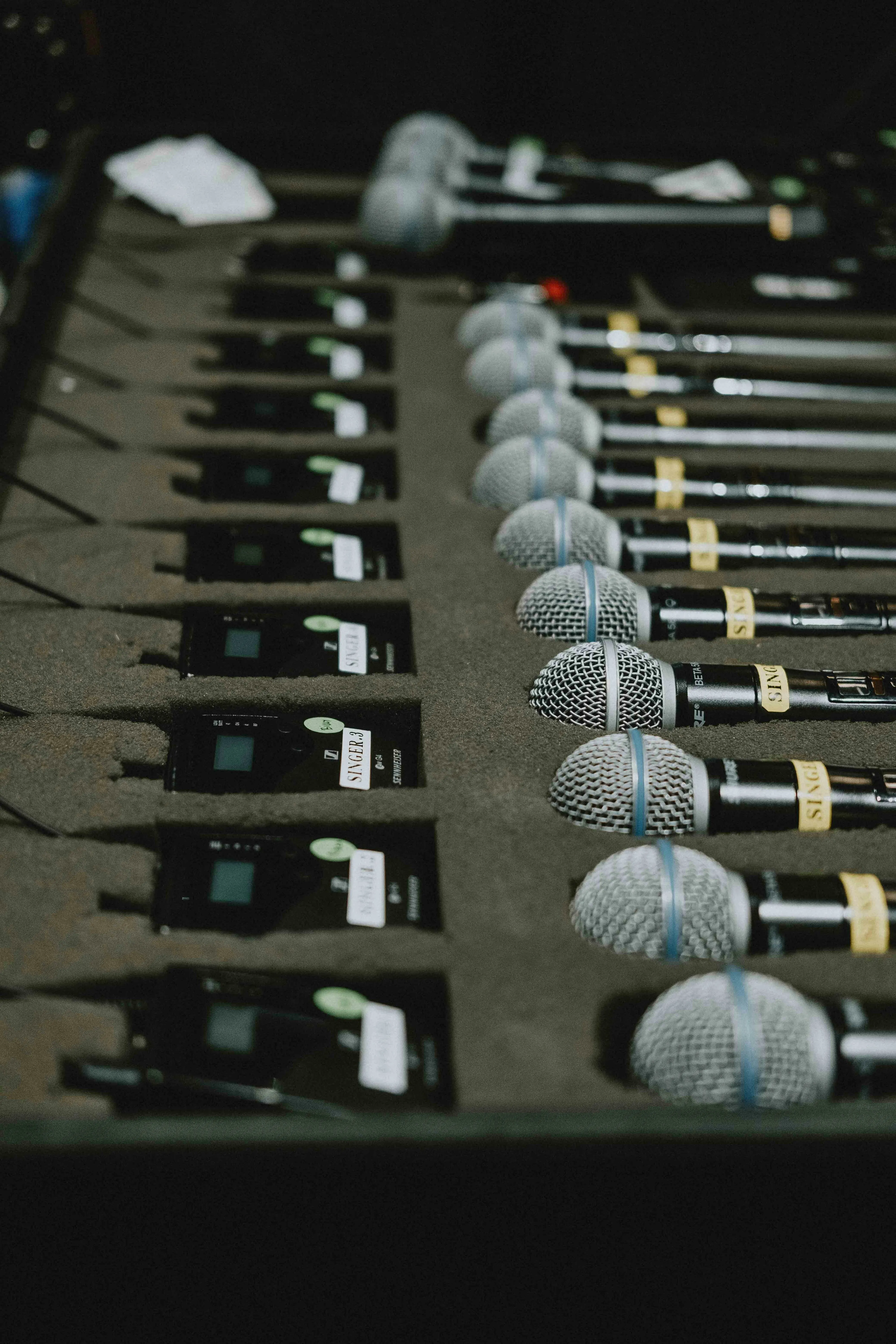 Multiple microphones used for a conference panel discussion and audience Q&A