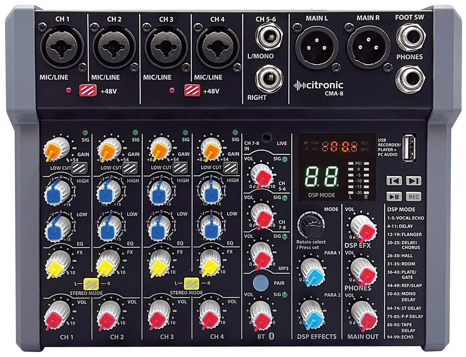 Citronic CMA-8 Compact Mixer with DSP FX and BT/USB