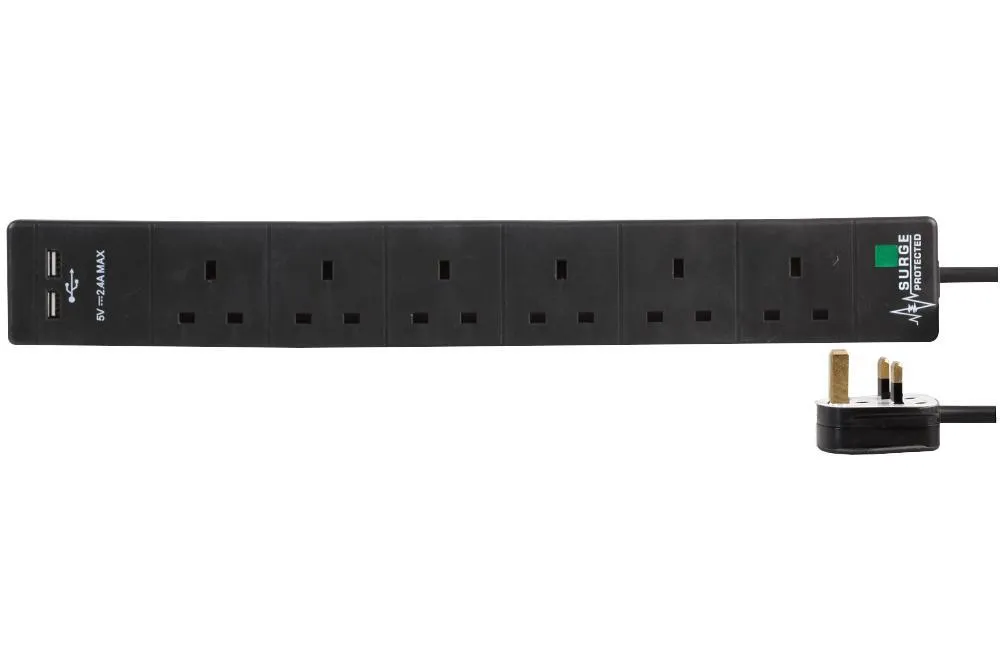 6 Gang Extension Cable - Black
