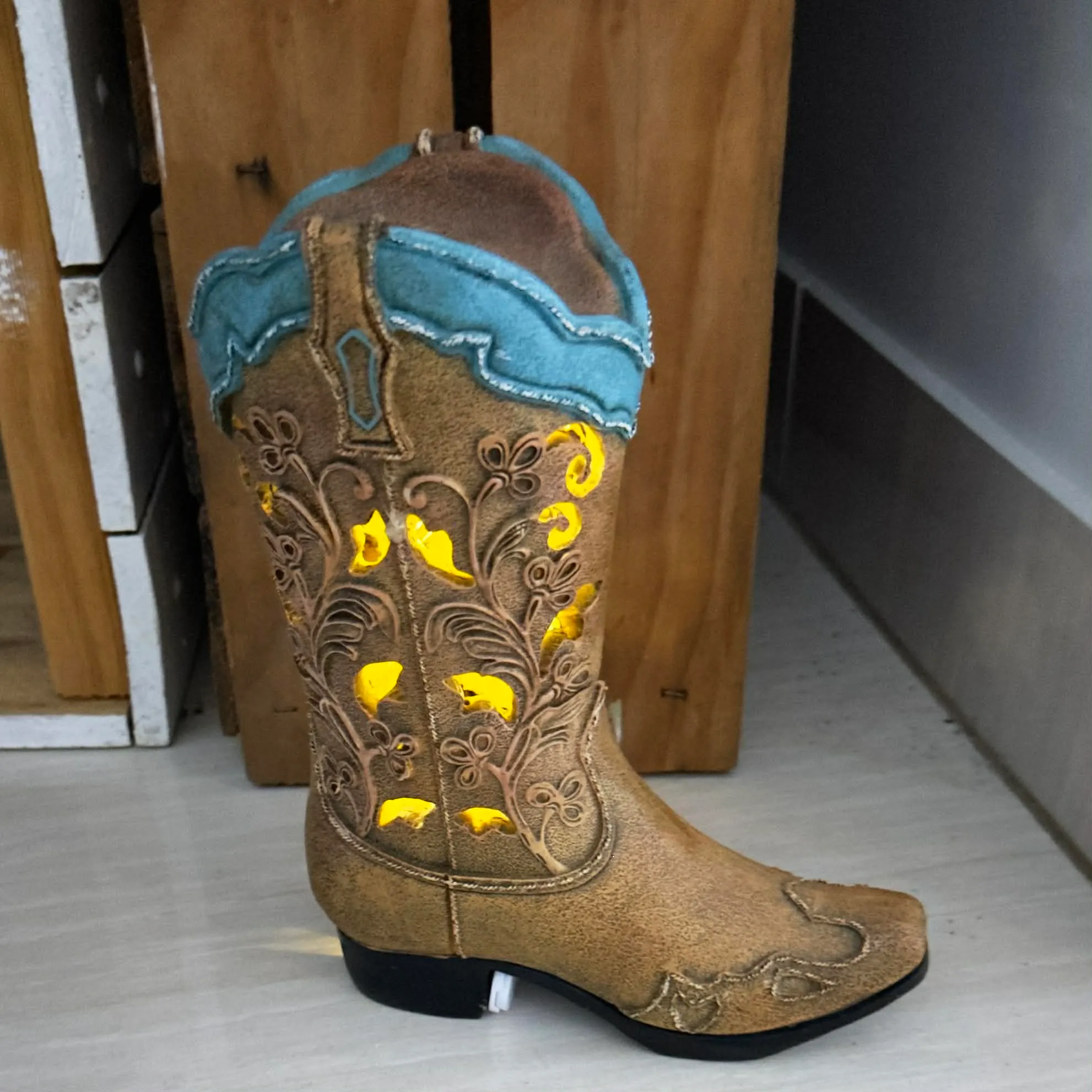 Ceramic Cowgirl Boot with Lights inside