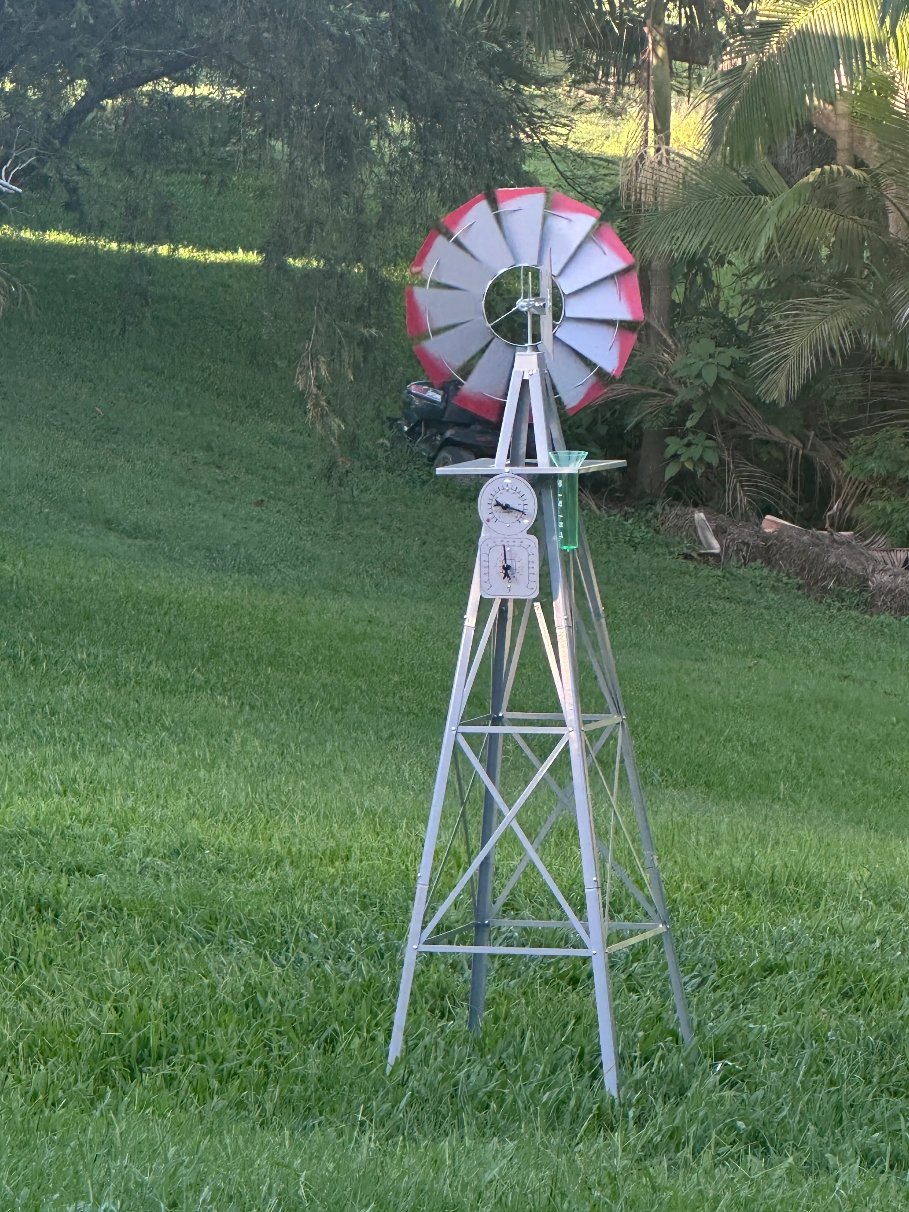 Silver 6 Foot Tall Metal Windmill.