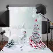 Snowman with Christmas Tree Photo Backdrop - Pale White 