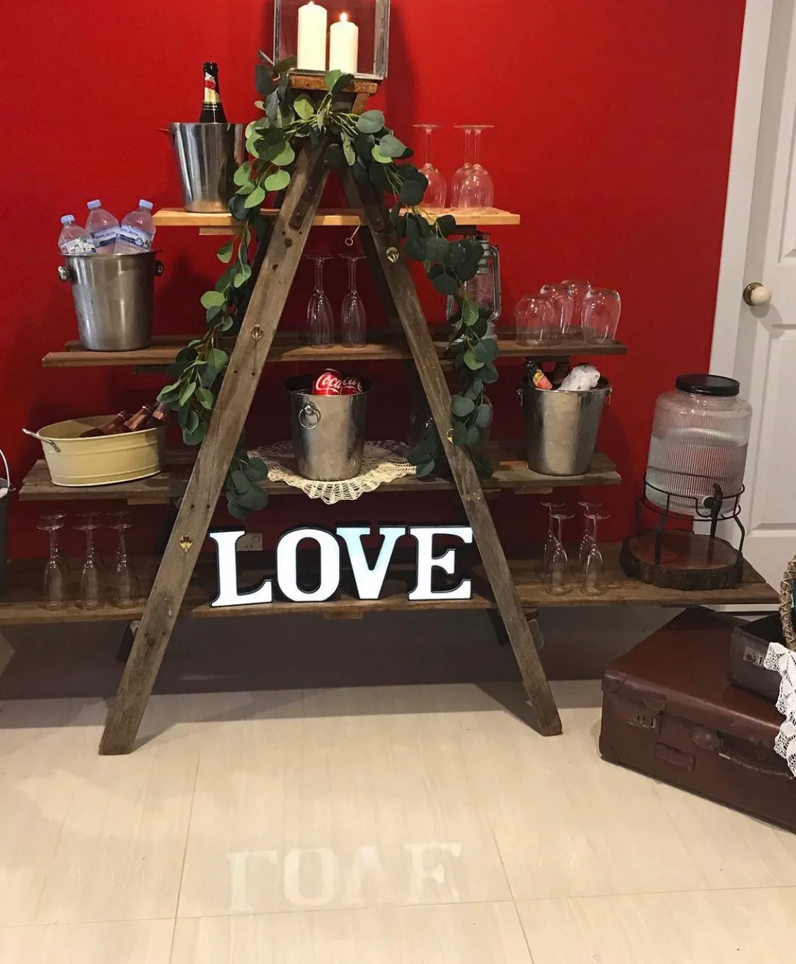 5 Shelf Display Drinks Station - Brown Wood