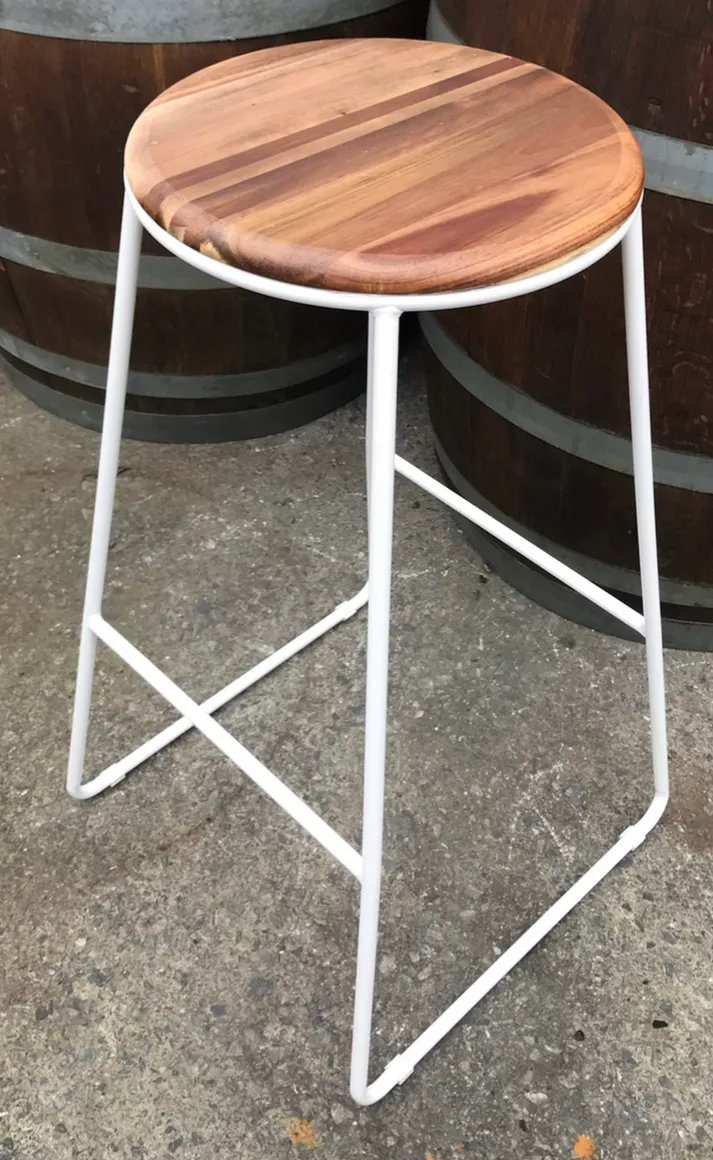 White Stool with Wood Top - 66cm