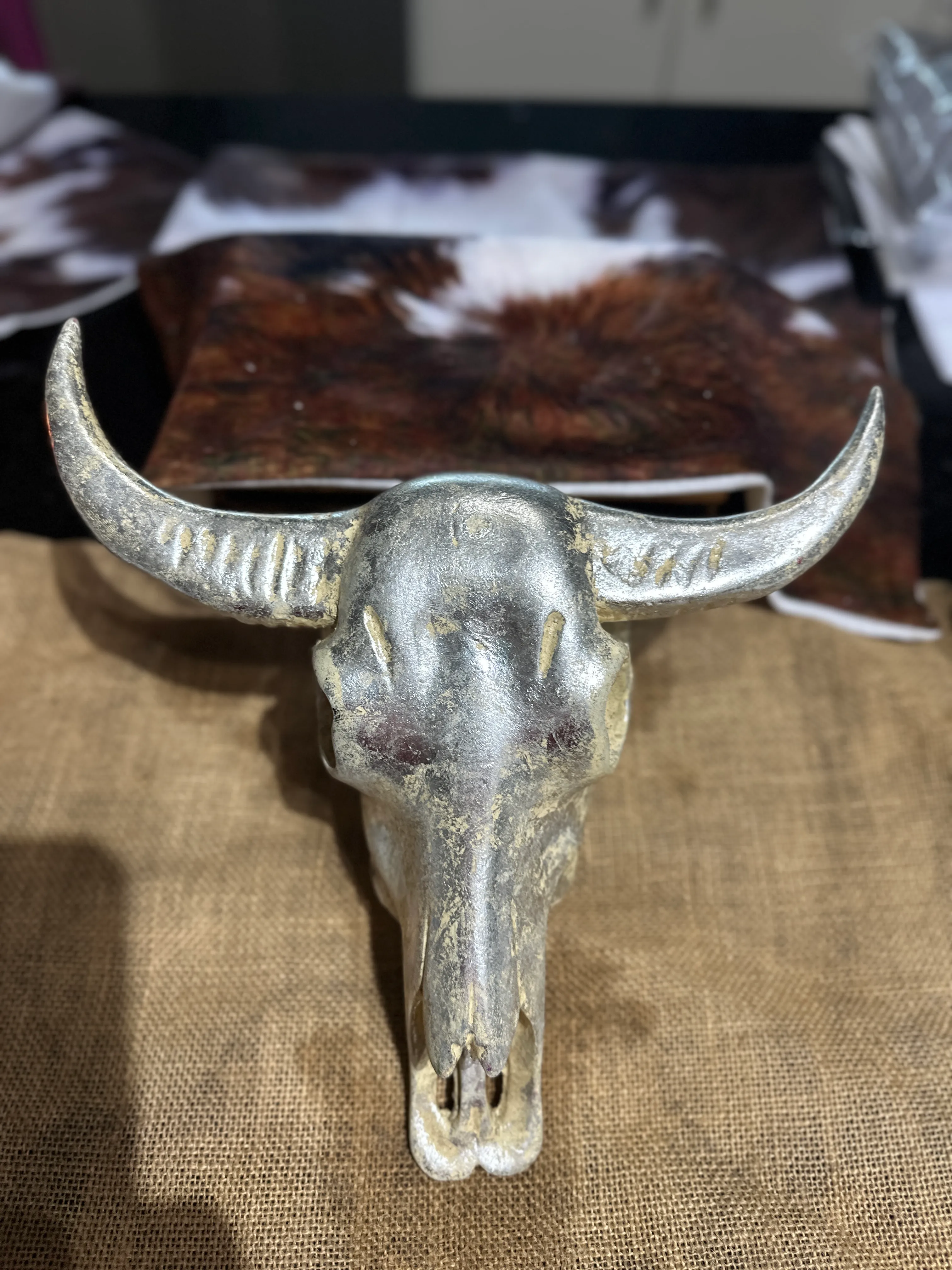 Silver Faux Cow Skull - Meduim 