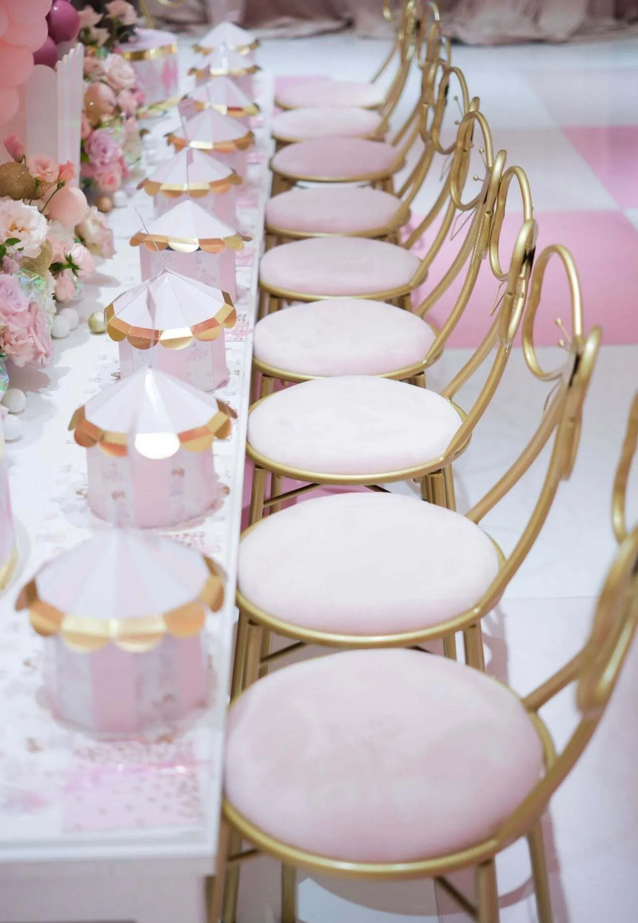 6 Pink Bow Chairs + 1 Kids Tables 4ft