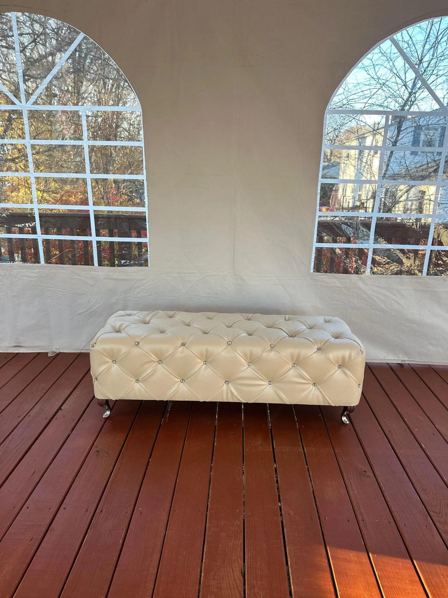 Beige Leather Bench 