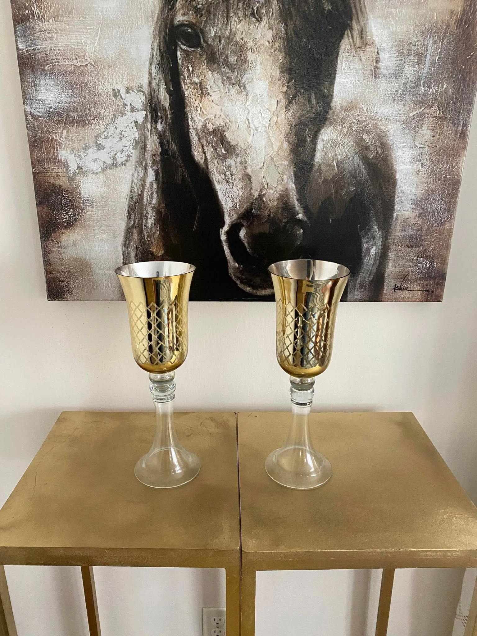 Gold Glass Candle Holder 