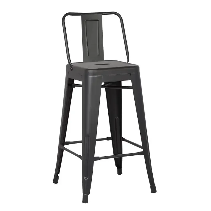 Black Metal Barstool with Back Support