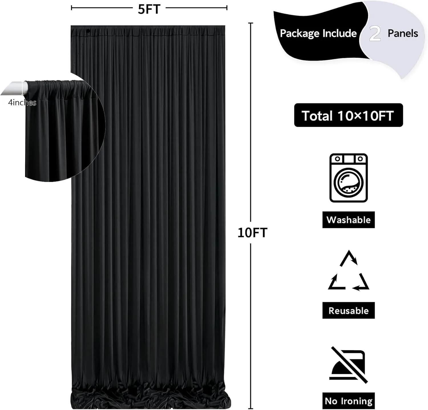 5'x10' Black Spandex Velvet Drape 