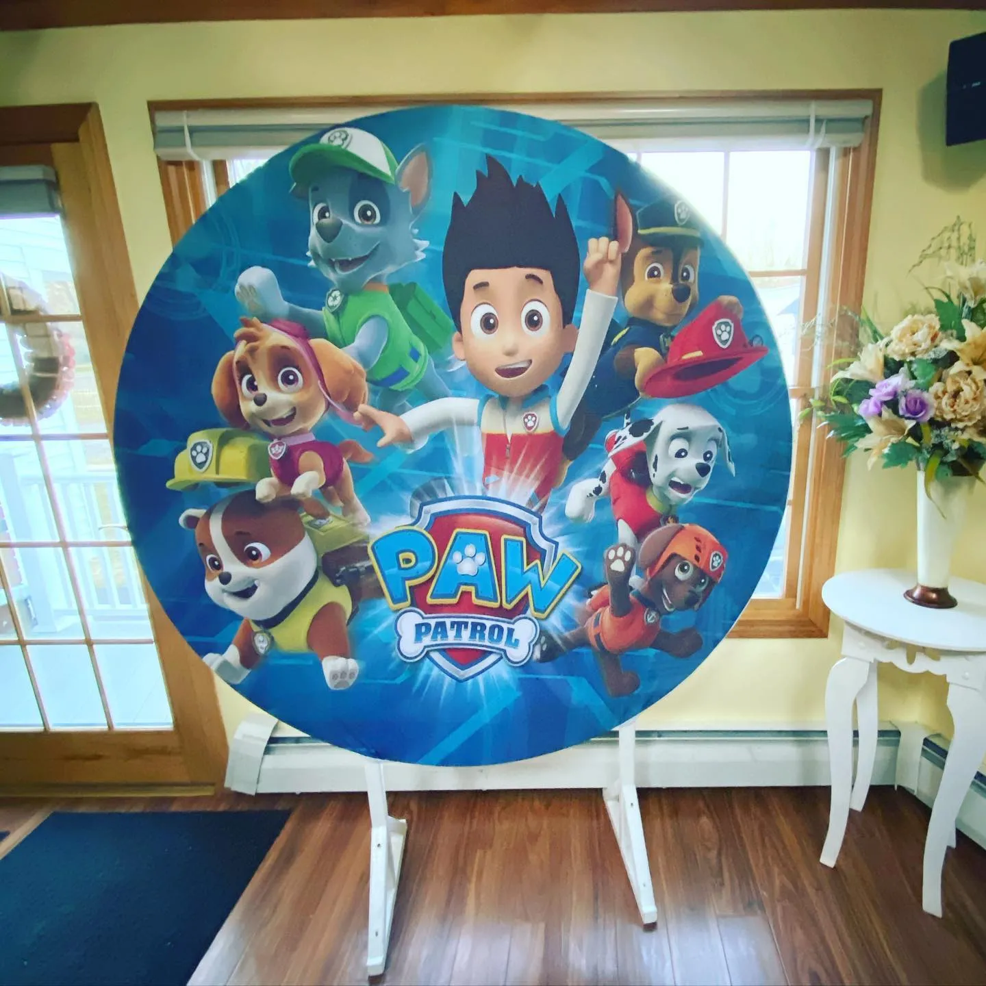 5ft Blue Puppies Round Backdrop 