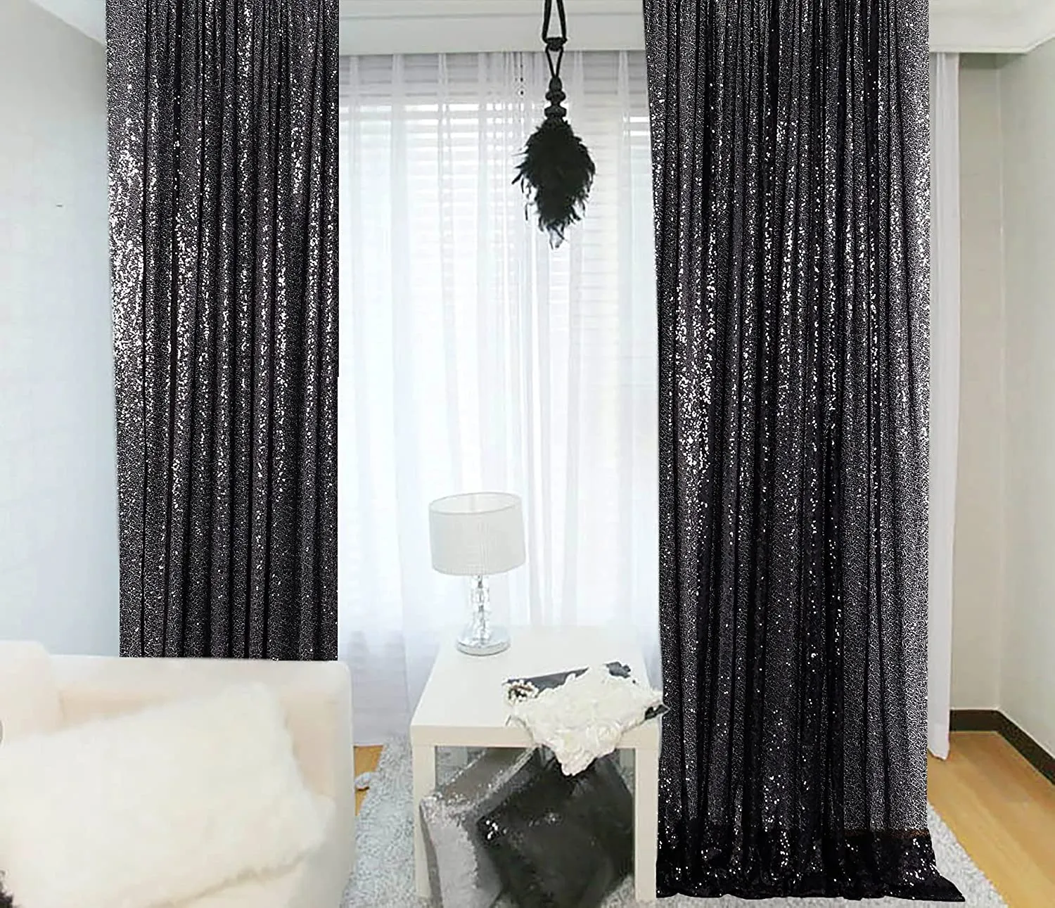 Pair Black Sequin drape 