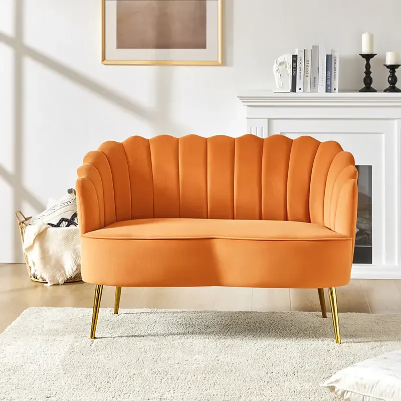 Fall Orange Velvet Loveseat 