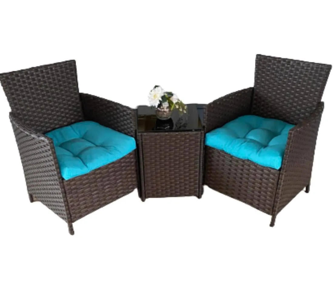 Chocolate Rattan Chair Set with Side Table