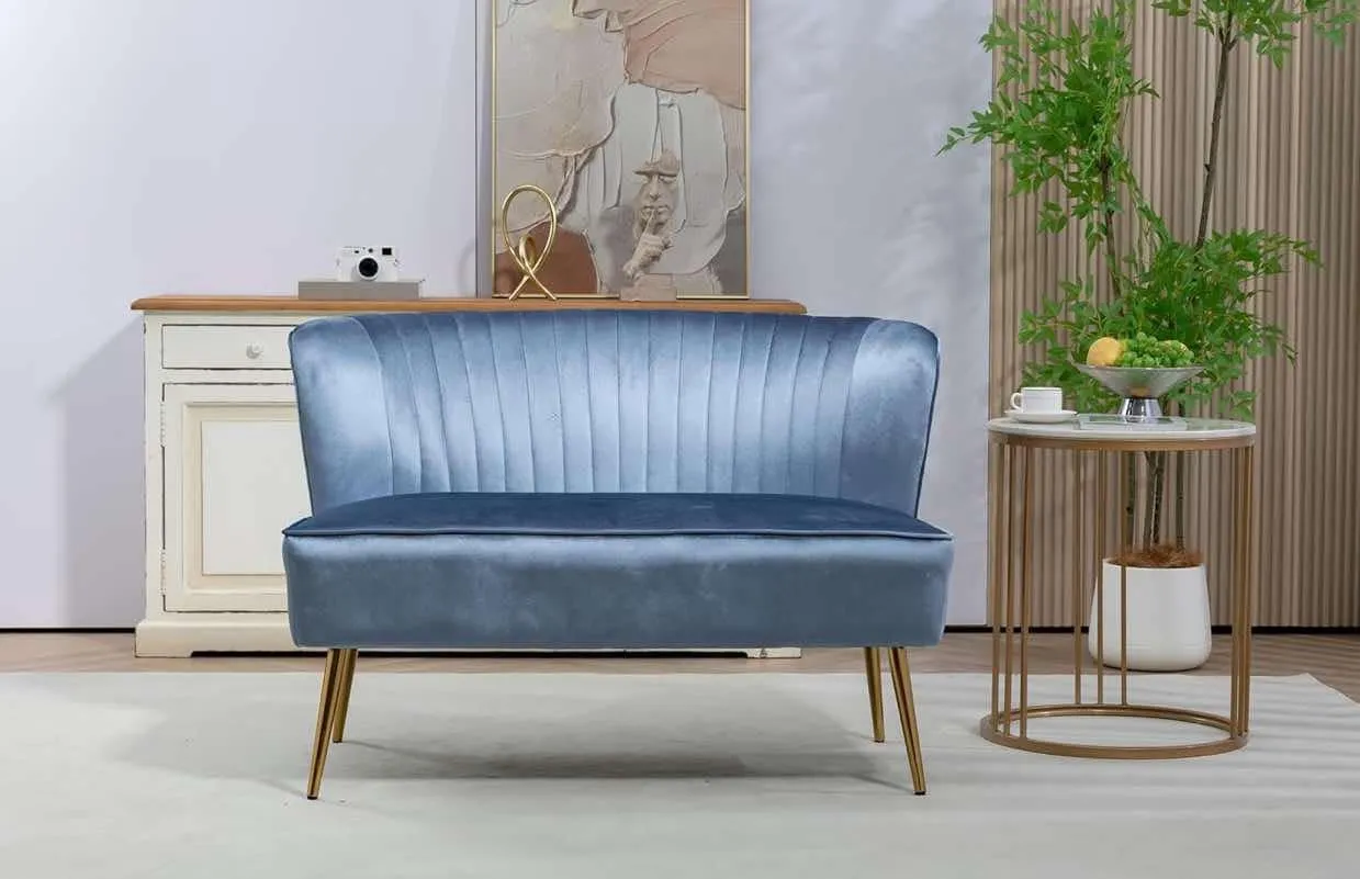 Baby Blue Velvet Loveseat 