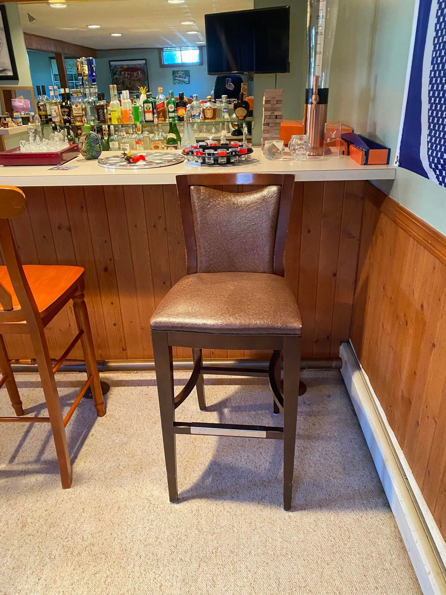 Espresso Brown Leather Barstool 