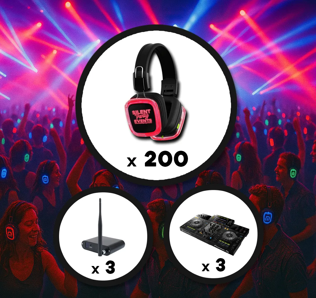 200 x Silent Disco Set + 3 x sender + 3 x Pioneer set
