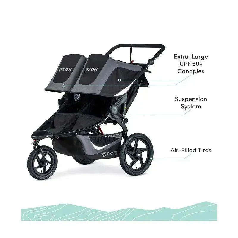Double BOB Jogging Stroller + Fan + Rain Cover + Stroller Organizer 