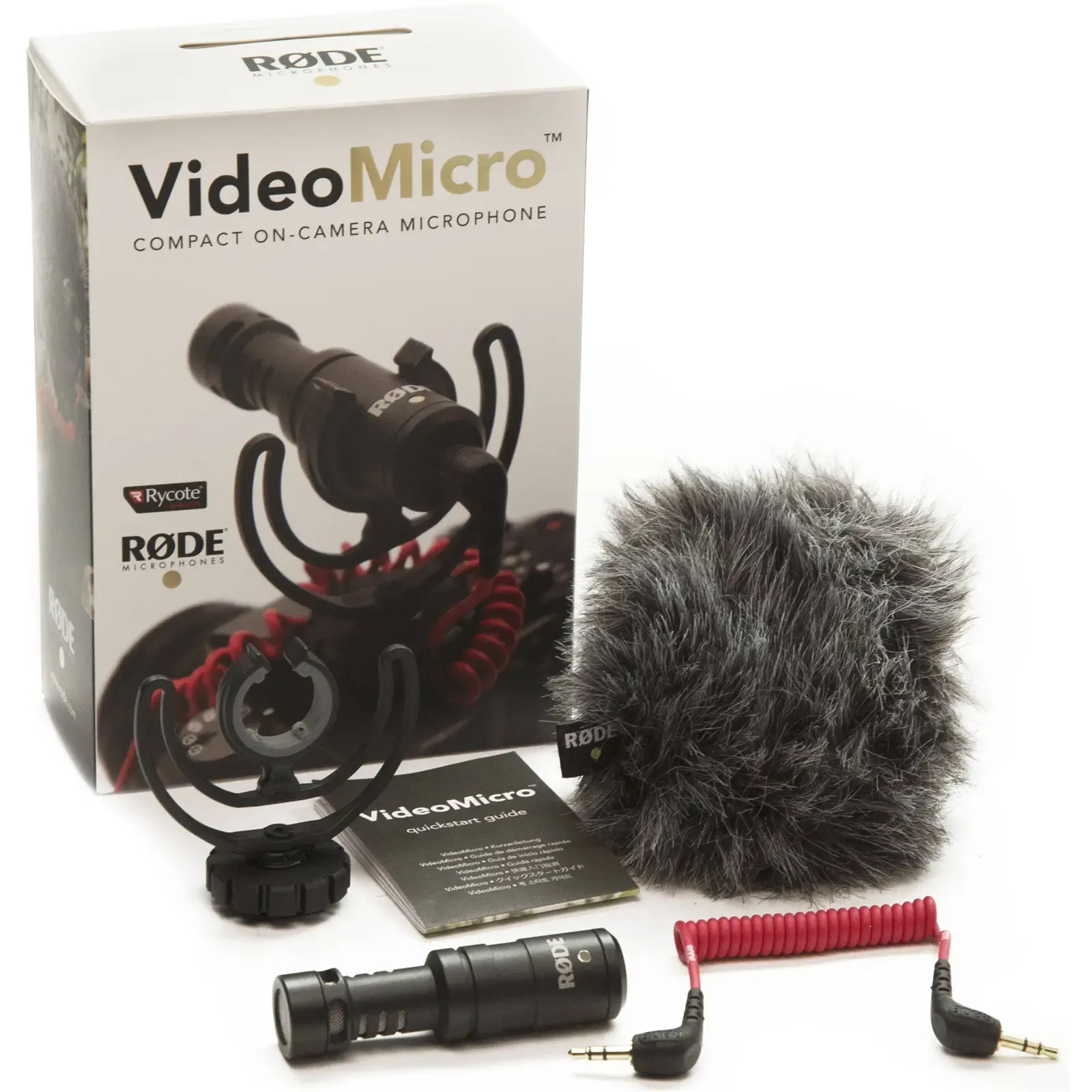 RODE VideoMicro Compact On-Camera Microphone No Battery Required (Plug-In Power), 1/8" Output Connector, Includes Rycote Lyre Shock-Mount Furry Windshield