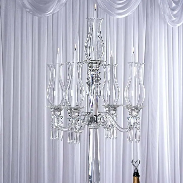 5 Arm Crystal Glass Taper Candle Holder Candelabra 40" 