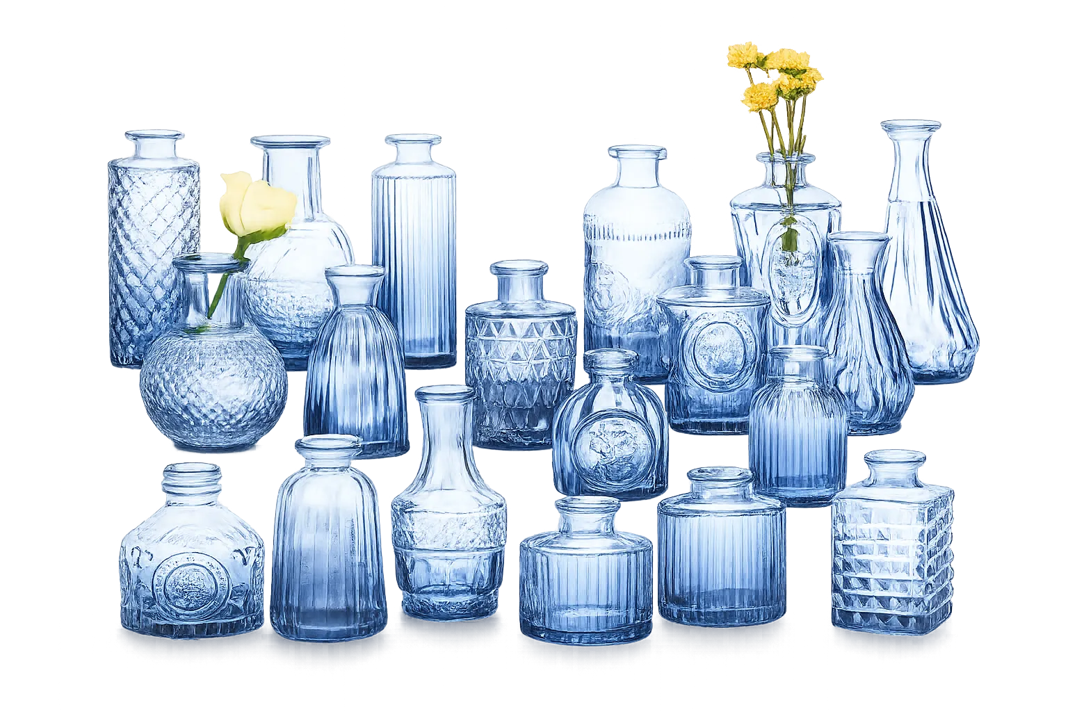 Set de 12 Mini Floreros Azules Vintage
