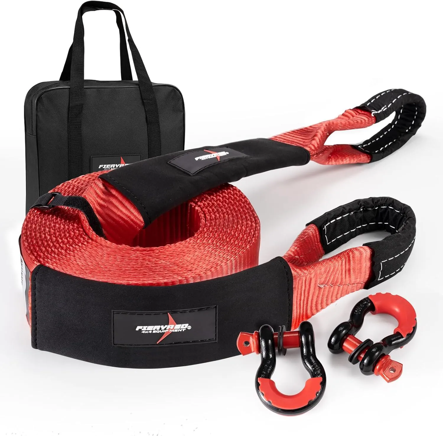 Fieryed 4"x30FT Heavy Duty Tow Strap with 3/4 Heavy Duty D Ring Shackles
