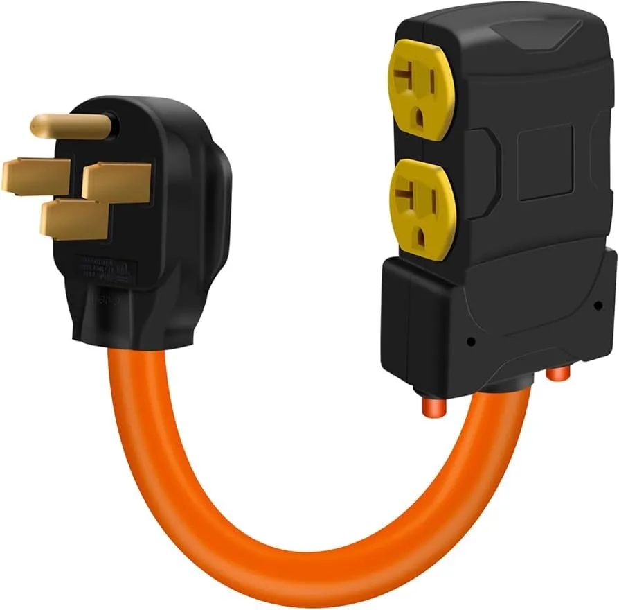 OPL5 NEMA 14-50P to 4x Household Outlets Orange