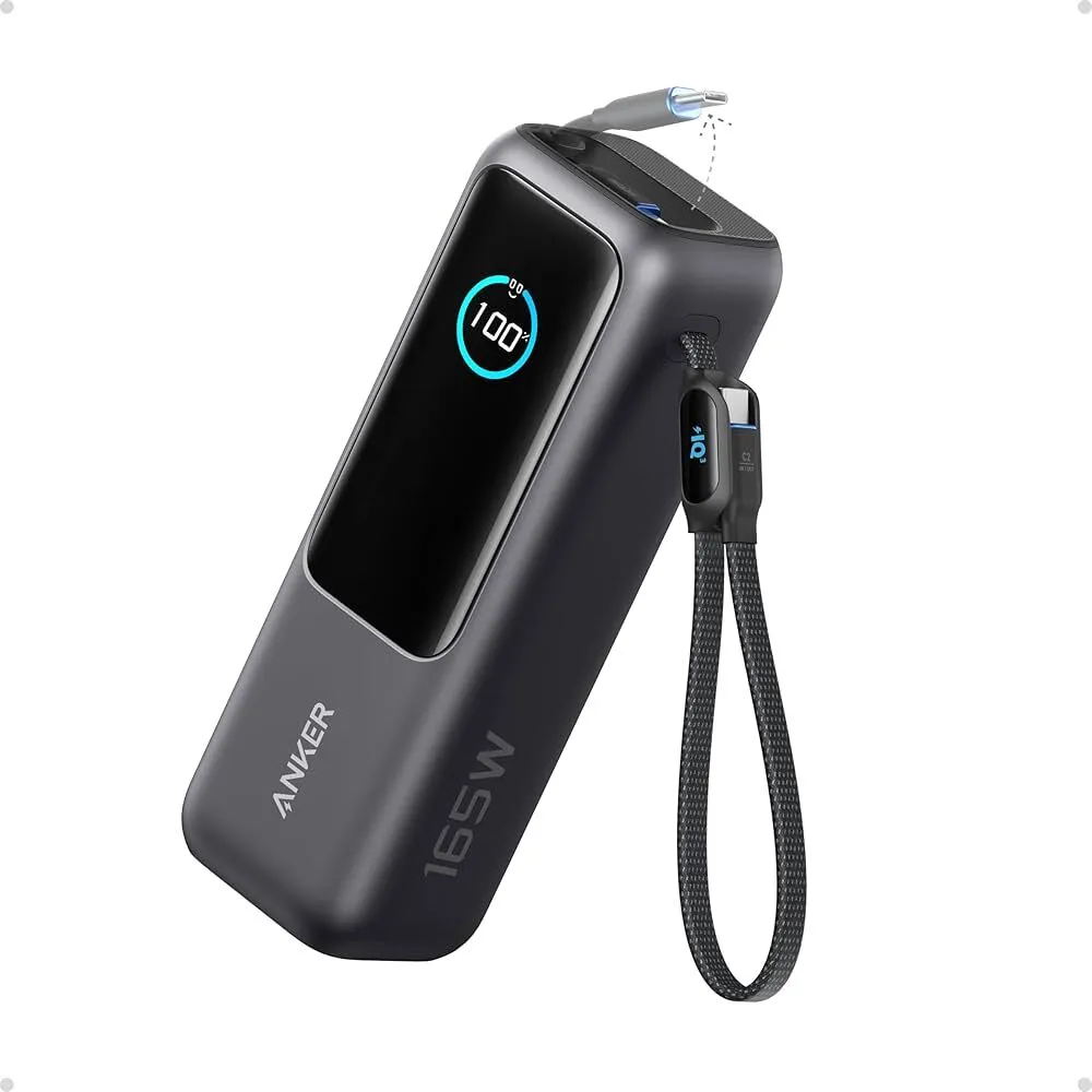 Anker Laptop Power Bank, 25,000mAh Portable Charger with Triple 100W USB-C Ports, Built-in Retractable Cables