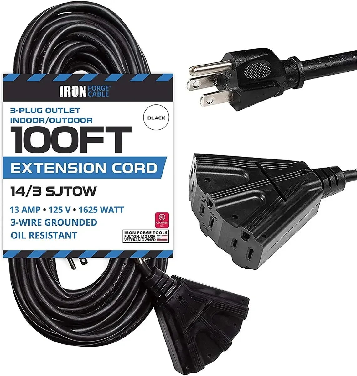 Honderson 100FT Extension Cord with 3 Power Outlets