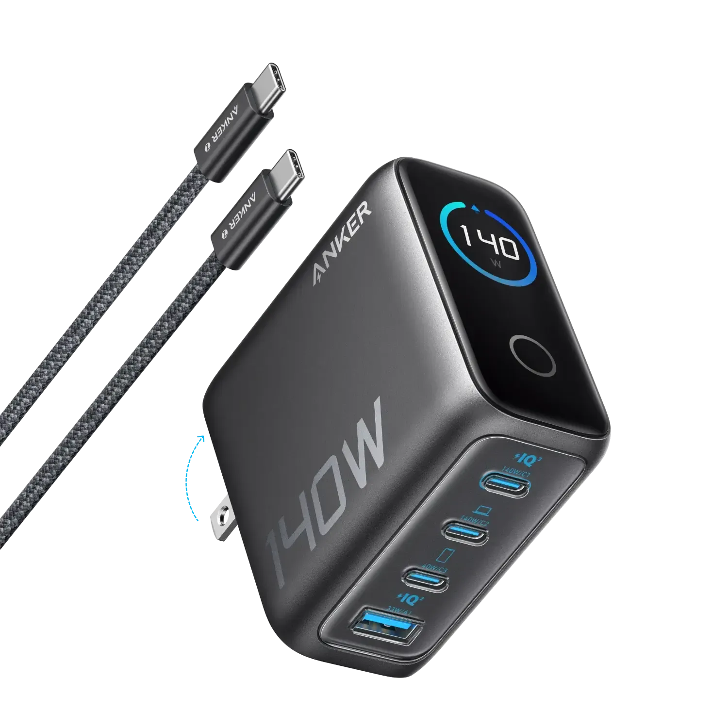Anker Laptop Charger, 140W MAX USB C Charger, 4-Port Multi-Device Fast Charging