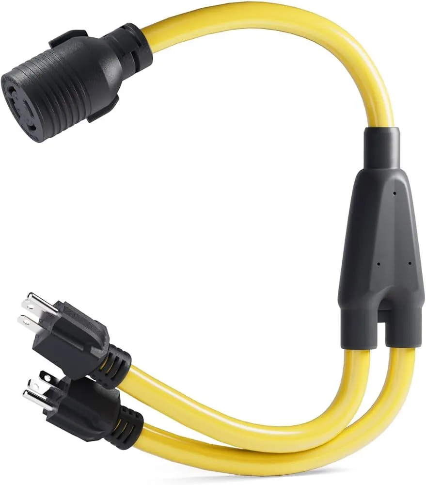 LudoPam 2X5-15 Plug Male to Generator Twist Lock L14-30 Receptacle Female Y Adapter Cord 120V/240V