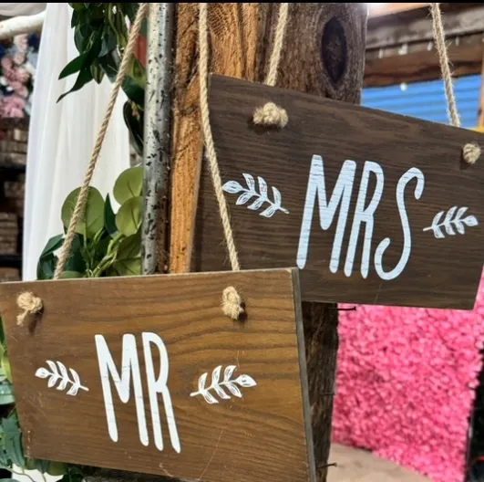 MR & MRS Wood Hanging Signs