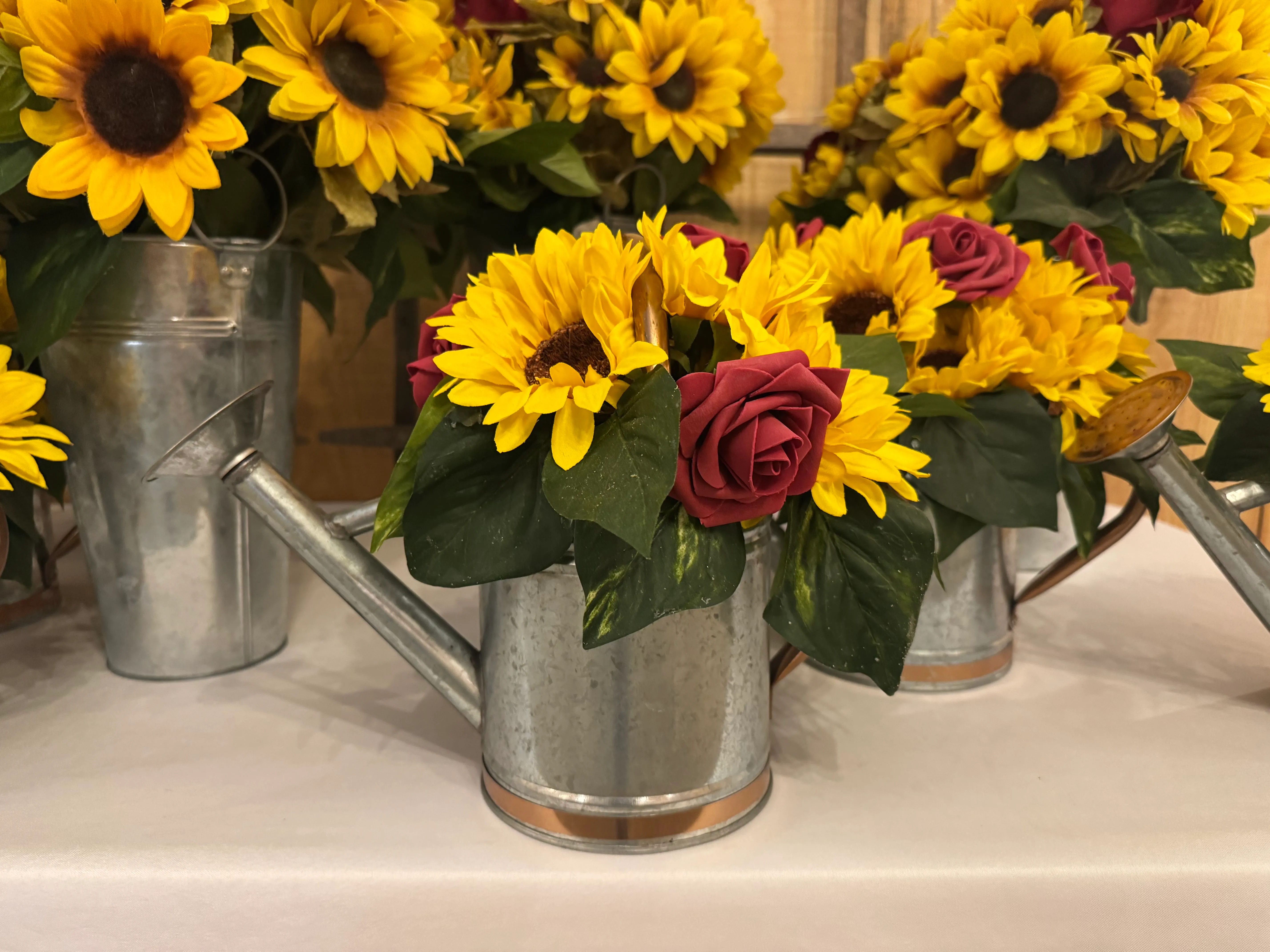 Sunflower & Rose Arrangements in Small Metal Galvanized Cans (10" Tall)