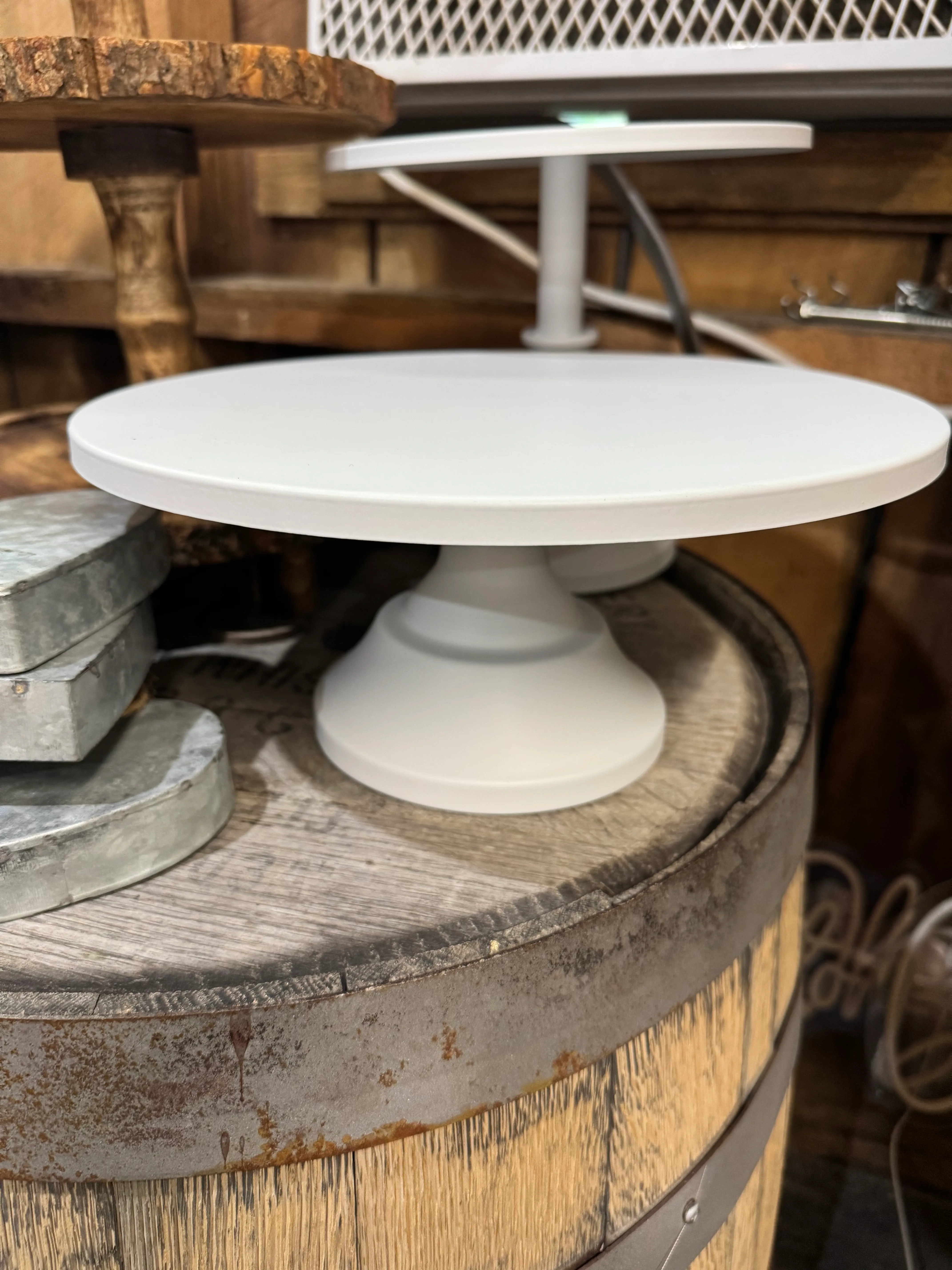 White Metal Cake Stand (6" tall x 11.5" wide)