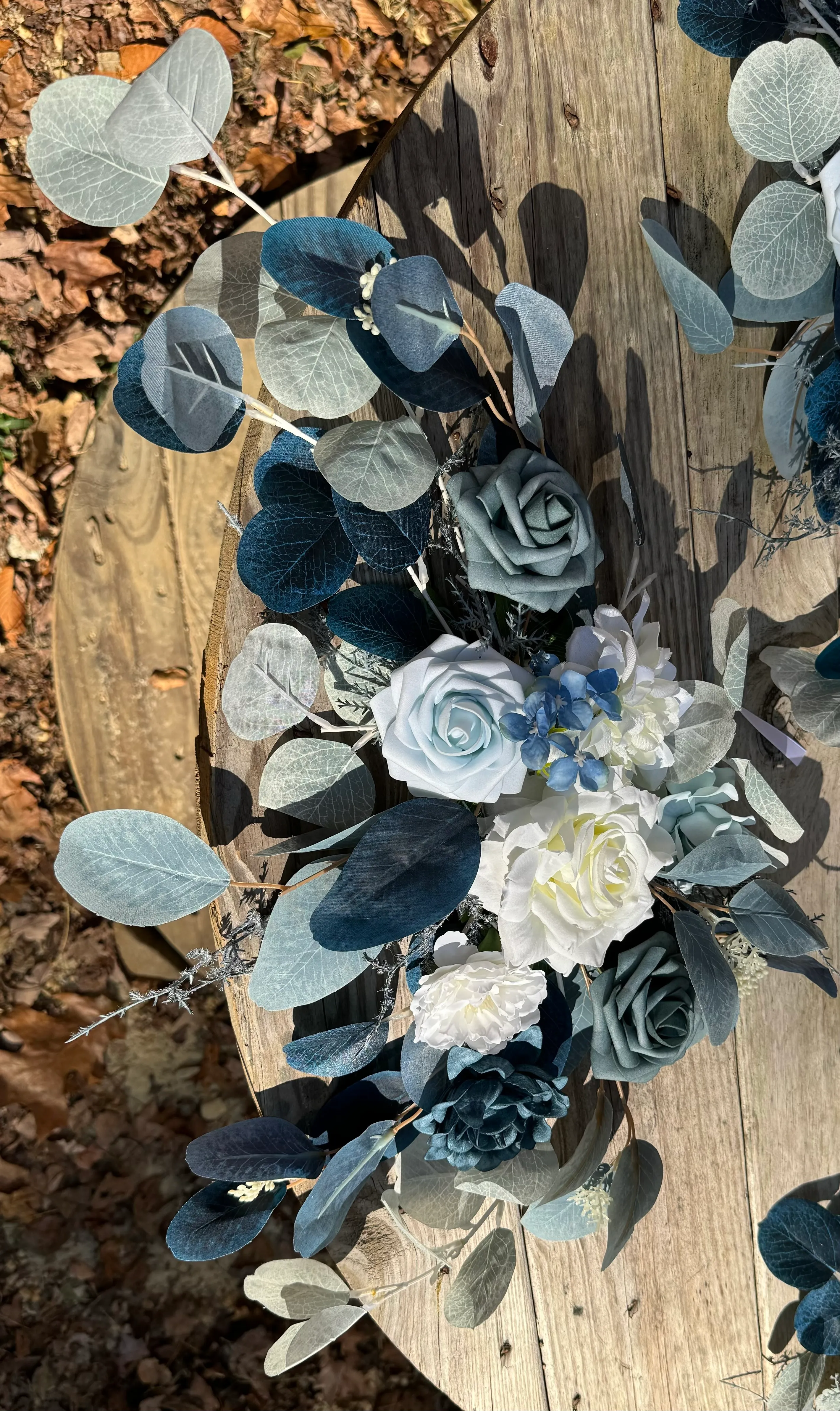 21” Dusty Blue & White Arch Flowers with Blue Eucalyptus 