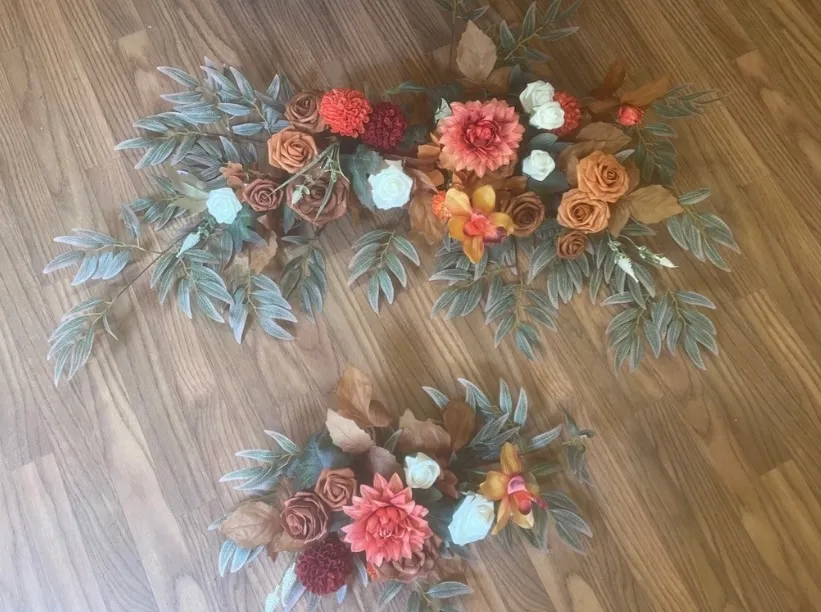 Ling’s Moments Burnt Orange & Scarlet Arch and Mirror Flower Swags