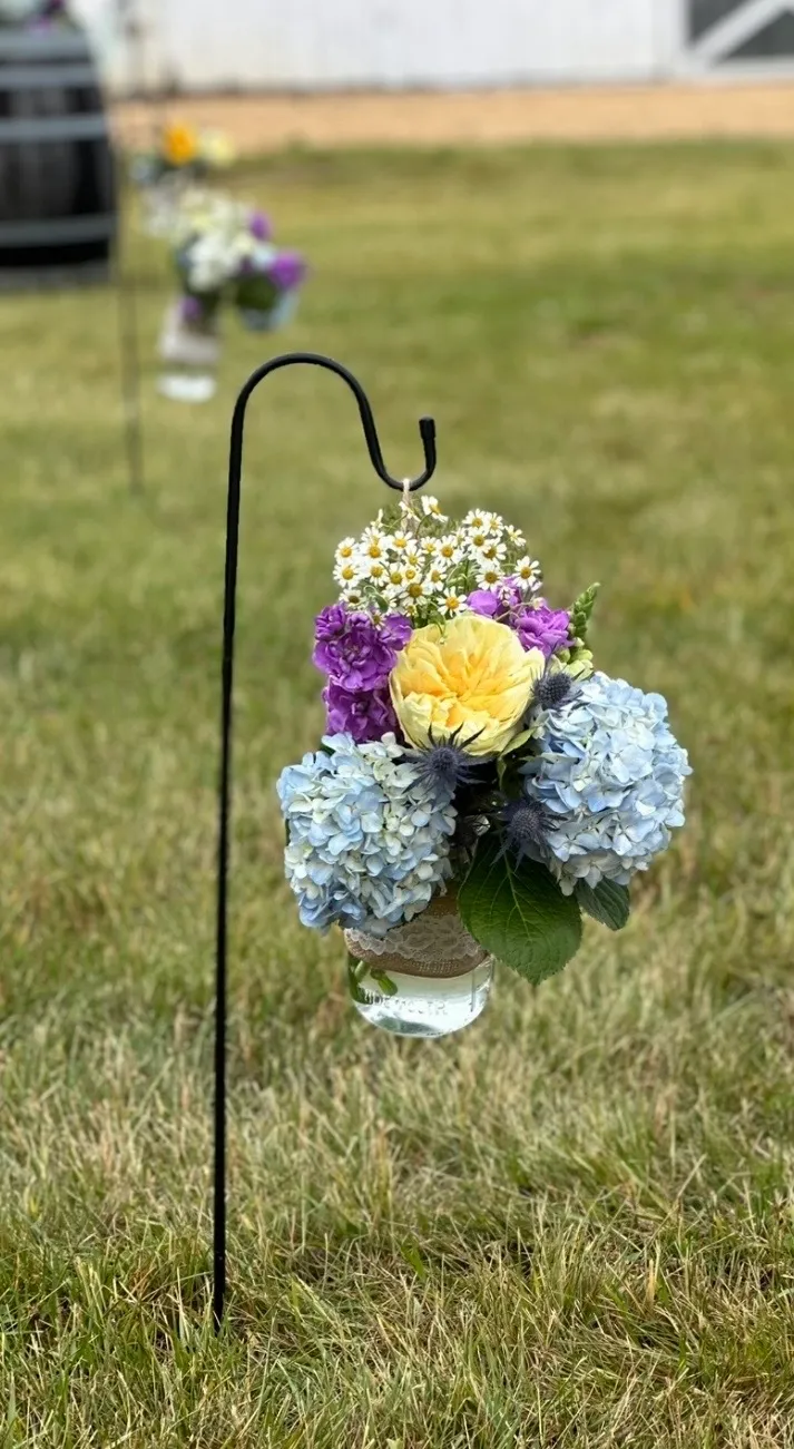 Shepherd's Hooks with Burlap or Clear Hanging Mason Jars