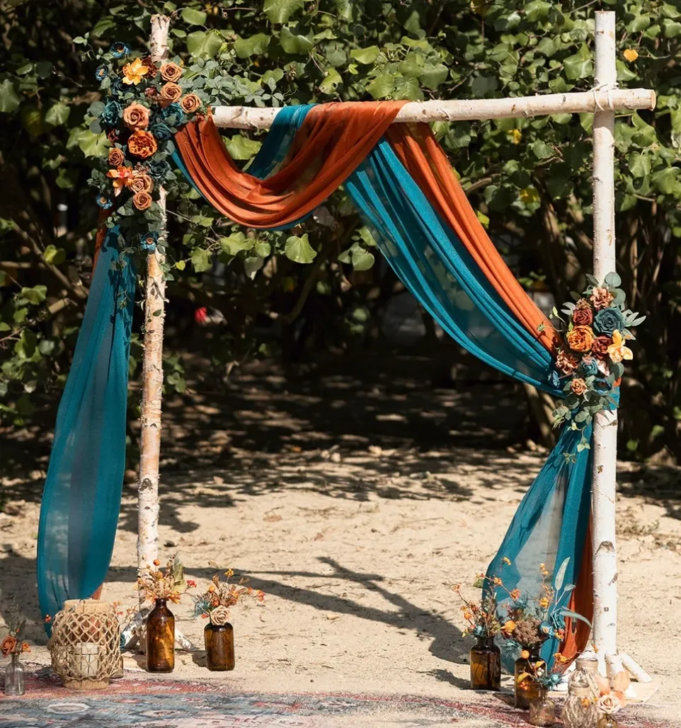 Arch Flowers in Dark Teal & Burnt Orange 